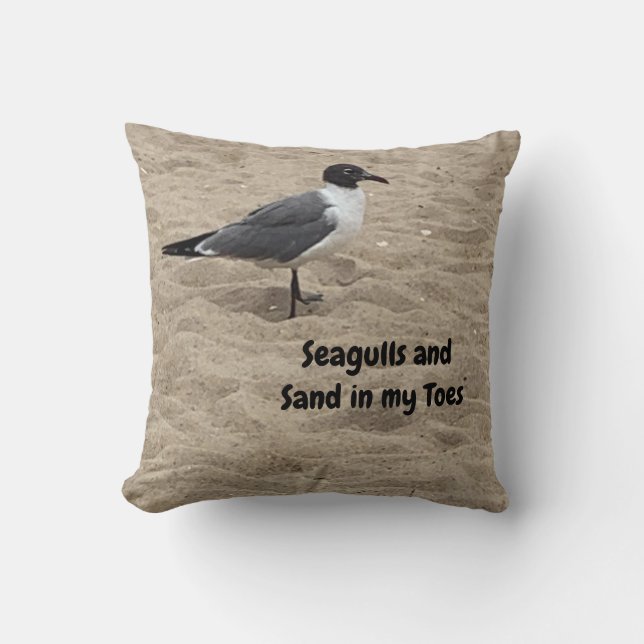 Coussin Mouette, Sable de Plage, Vie de Plage, Scène de Pl (Recto)
