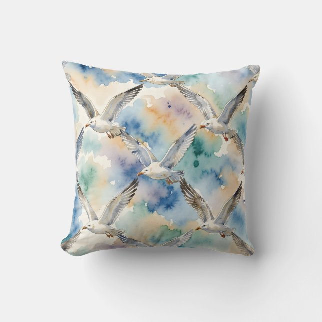 Coussin Mouettes à l'aquarelle motif sans couture Maison C (Recto)