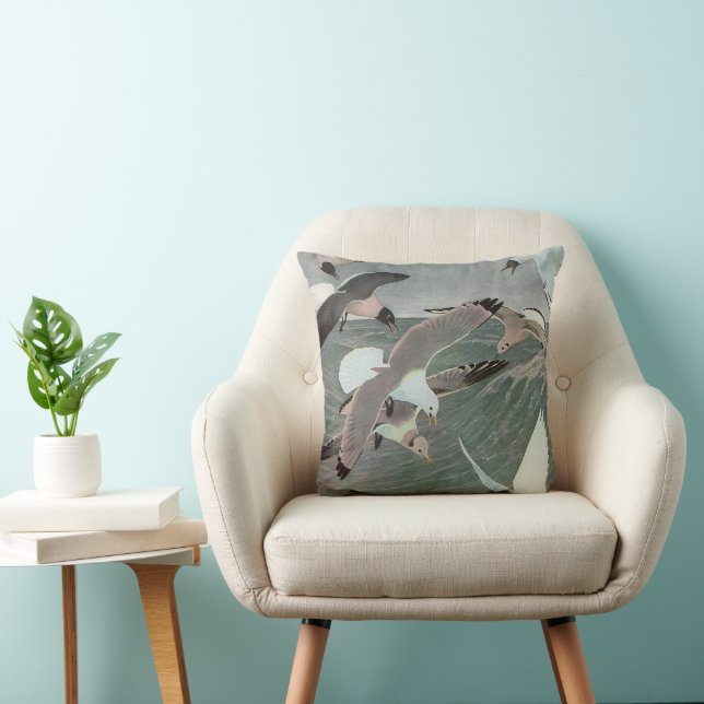 Coussin Mouettes sur les vagues de l'océan par Louis Agass (Chaise)