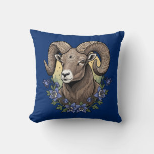 Coussin Mouflons à Grandes Cornes avec Fleurs de Colombine