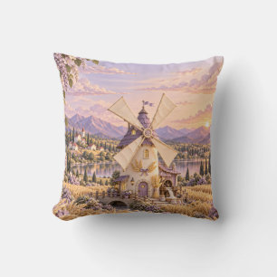 Coussin Moulin à vent lilas Blé doré Montagne Coucher de s