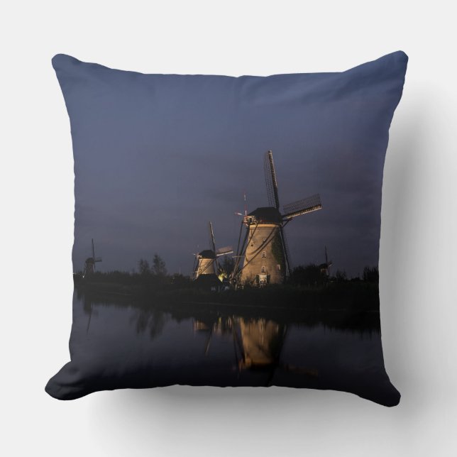Coussin Moulin à vent lumineux au carreau bleu d'heure (Recto)