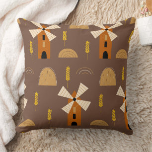 Coussin Moulin rustique et motif continu de moisson de blé