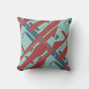 Coussin Mousse de mer vert foncé rouge diagonale abstraite