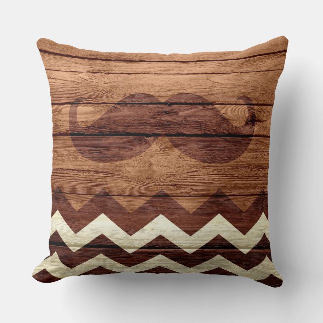 Coussin Moustache Chevron Vintage bois #3 (Recto)