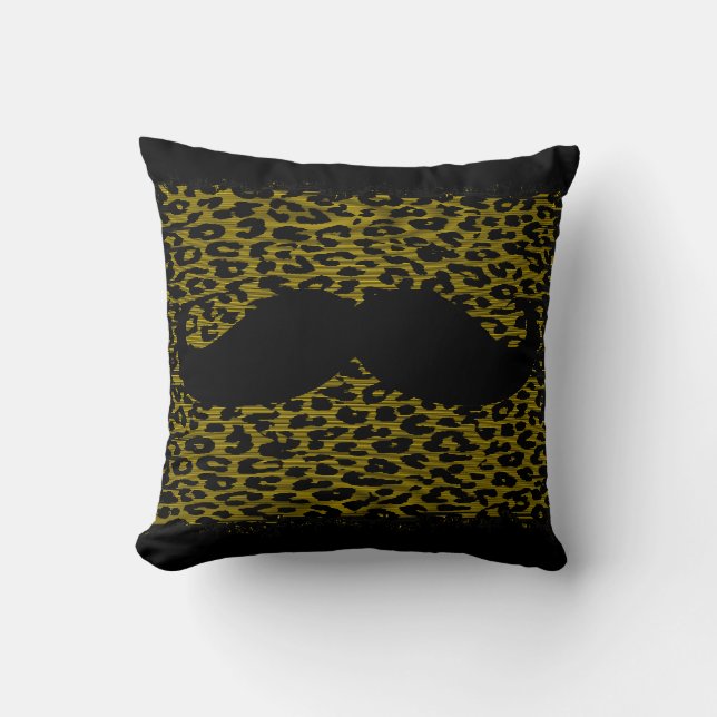 Coussin Moustache noire sur la peau de léopard (Recto)