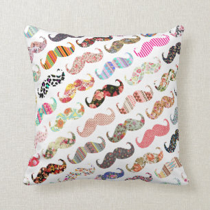 Coussin Moustaches colorées Girly drôles de motifs