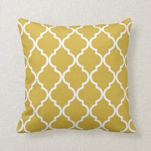 Coussin Moutarde classique et blanc de motif de Quatrefoil