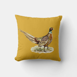 Coussin Moutarde élégante vintage faisan oiseau