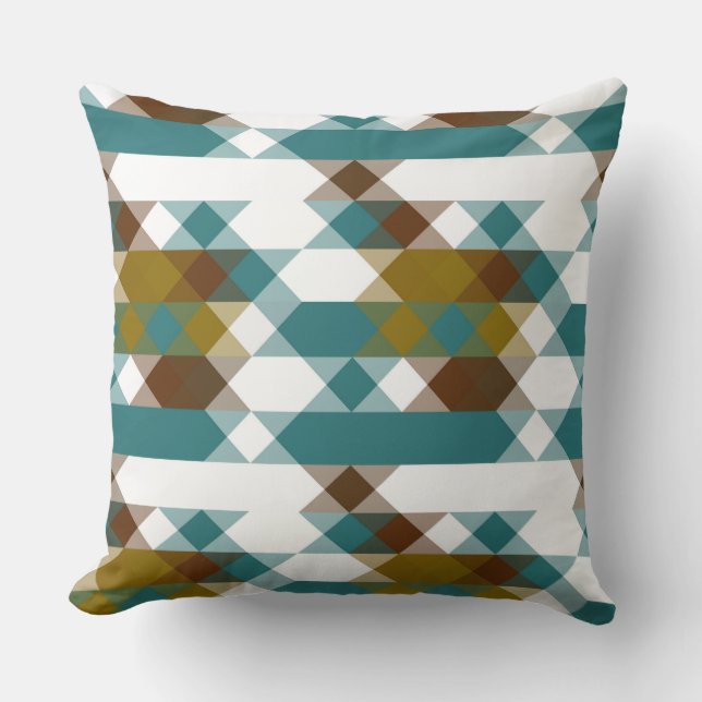 Coussin moutarde épicée, jade délavé, blanc et noix de mus (Recto)
