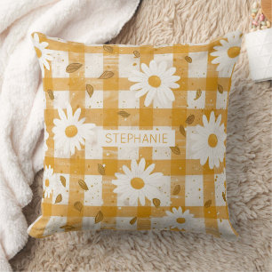 Coussin Moutarde Jaune Marguerite Crème Gingham Maison de