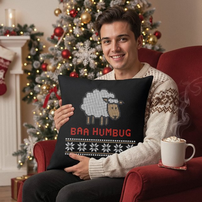 Coussin Mouton Baa Humbug - Joyeux Pun de Scrooge Noël (Créateur téléchargé)