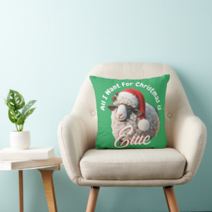 Coussin Mouton Mignon portant un chapeau de Père Noël Noël