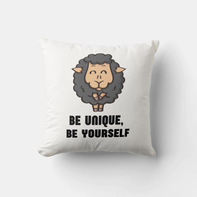 Coussin mouton noir : Soyez unique, soyez vous-même (Recto)