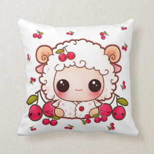 Coussin Moutons de bébé de Kawaii et cerises mignonnes