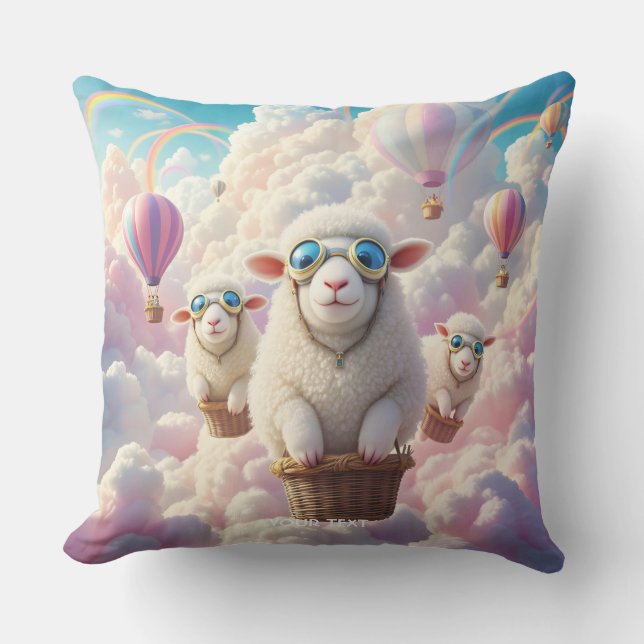 Coussin Moutons de famille pastel mignons fantasy (Recto)