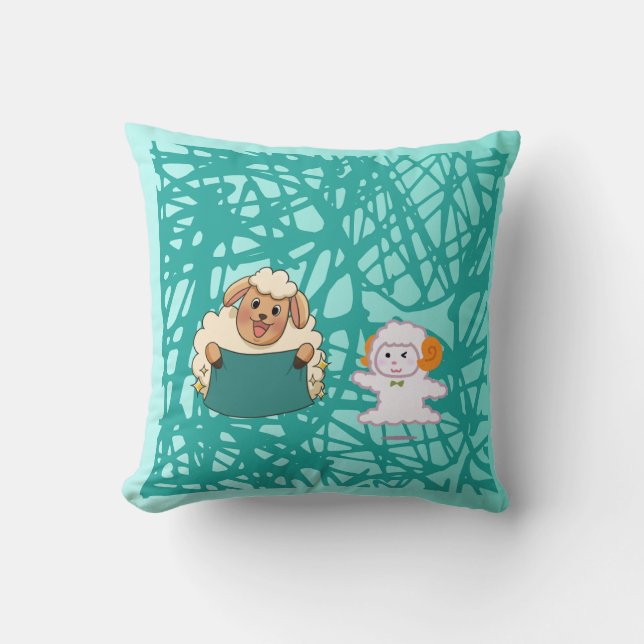 Coussin Moutons et Agneaux de Dessin Animé Mignons pour un (Recto)