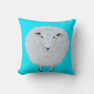 Coussin Moutons laineux sur bleu
