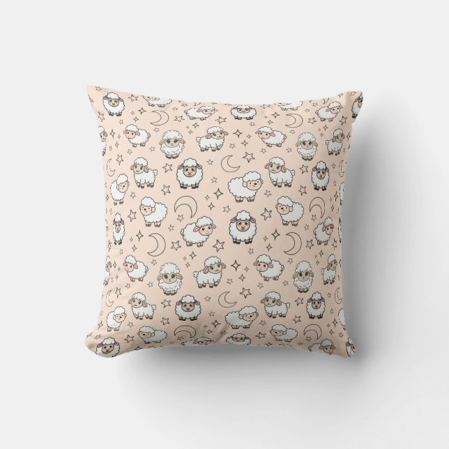 Coussin Moutons mignons endormis et Lune avec Étoiles (Recto)