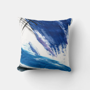 Coussin Moyens mixtes aquarelle bleu abstrait artistique