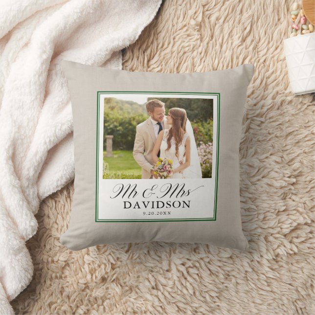 Coussin Mr et Mme Elegant Script Photo Nouvellement Mariés (Couverture)