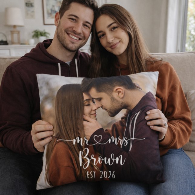 Coussin Mr & Mrs Personalized Photo Throw Pillow (Créateur téléchargé)