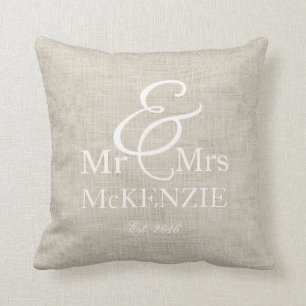 Coussin « Mr & Mrs » personnalisé avec un fond en faux sim