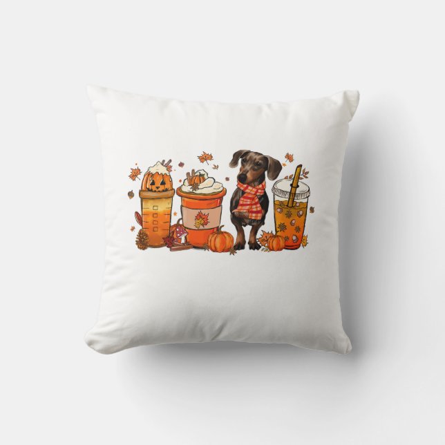 Coussin Mug café d'automne avec Dachshund (Recto)
