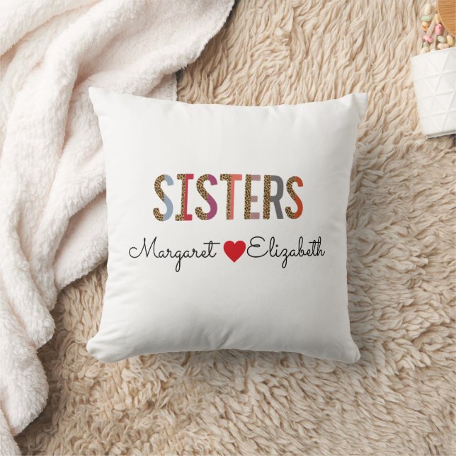 Coussin Mug de soeurs colorées léopard - Noms personnalisé (Couverture)