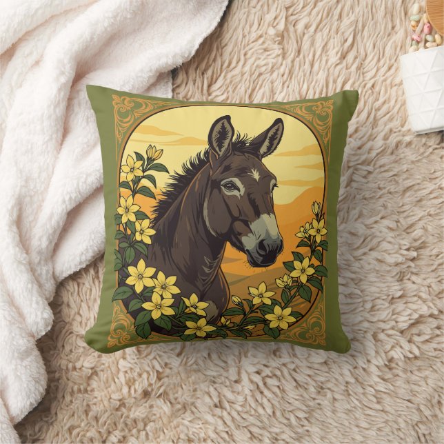 Coussin Mule Entourée De Fleurs Jaunes De Jasmin (Couverture)