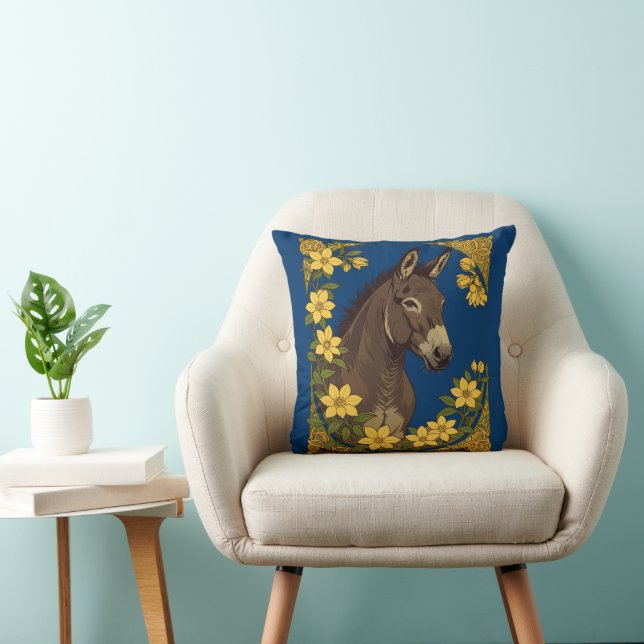 Coussin Mulet Animal De Ferme Entouré De Fleurs De Jasmin  (Chaise)