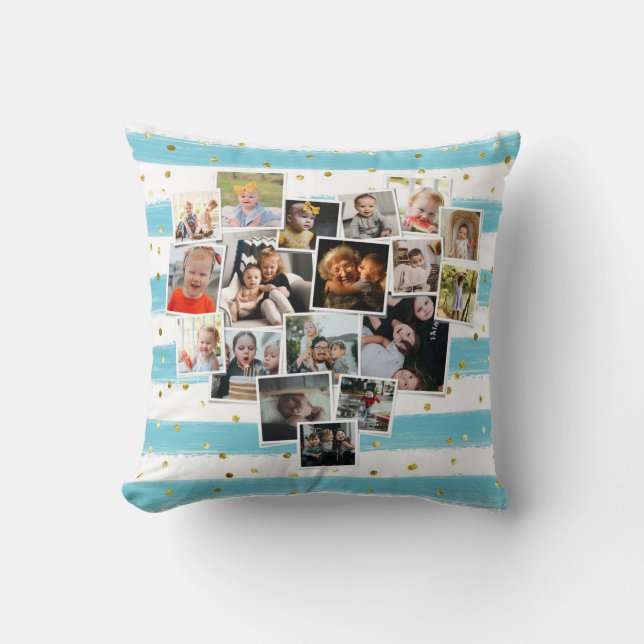 Coussin Multi Photo Collage Forme de Coeur Famille Mignon (Recto)