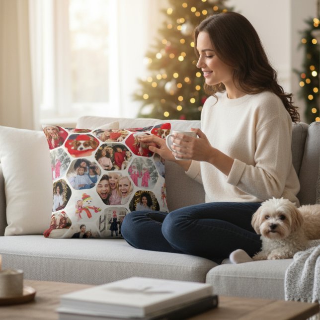 Coussin Multi Photo Collage Simple Moderne Hexagon Motif (Créateur téléchargé)