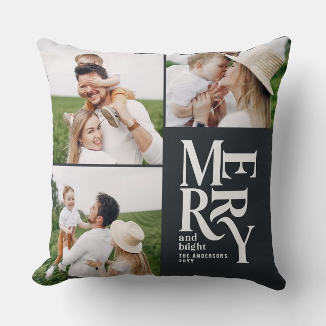 Coussin multi photo moderne élégante typographie unique no (Recto)