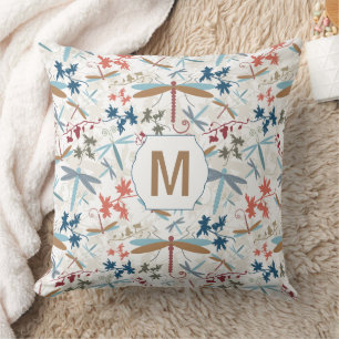 Coussin multicolore Motif de libellules Monogramme