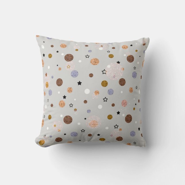 Coussin Multicolored polka dots on gray. (Recto)