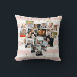 Coussin Multiphoto Collage forme coeur mignonne famille<br><div class="desc">Veuillez sélectionner plusieurs photos de la famille pour créer ce coussin magnifique. Le collage photo forme une forme de coeur représentant l'amour que vous ressentez l'un pour l'autre. L'arrière - plan a des rayures roses et blanches délicates et des effets de parties scintillant or. Si vous souhaitez supprimer l'arrière -...</div>