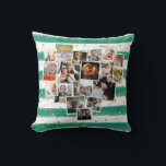 Coussin Multiphoto Collage forme coeur mignonne famille<br><div class="desc">Veuillez sélectionner plusieurs photos de la famille pour créer ce coussin magnifique. Le collage photo forme une forme de coeur représentant l'amour que vous ressentez l'un pour l'autre. L'arrière - plan a des rayures vertes et blanches et des effets de parties scintillant or. Si vous souhaitez supprimer l'arrière - plan...</div>