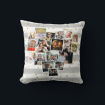 Coussin Multiphoto Collage forme coeur mignonne famille<br><div class="desc">Veuillez sélectionner plusieurs photos de la famille pour créer ce coussin magnifique. Le collage photo forme une forme de coeur représentant l'amour que vous ressentez l'un pour l'autre. L'arrière - plan a des rayures argentées et blanches et des effets de parties scintillant d'or. Si vous souhaitez supprimer l'arrière - plan...</div>