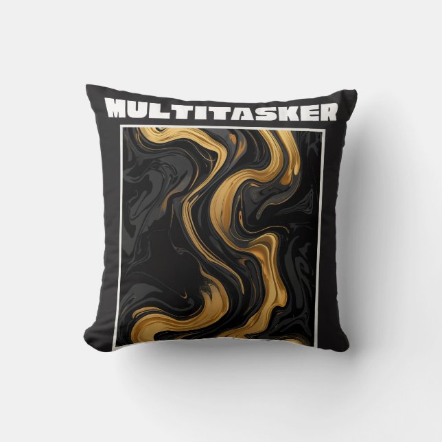 Coussin Multitasker Or Et Noir Marbre Abstrait (Recto)