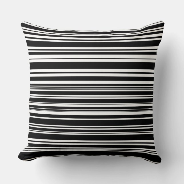 Coussin Multitudes de rayures noires et blanches inégales (Recto)