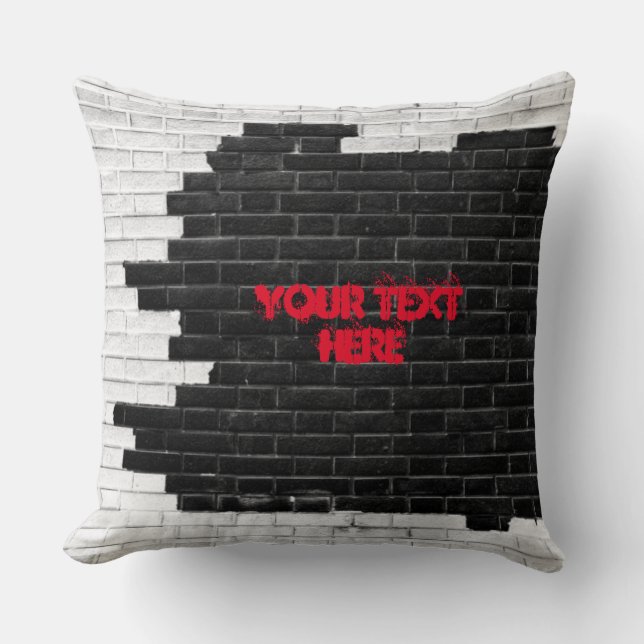 Coussin Mur en briques noir et blanc personnalisé (Recto)