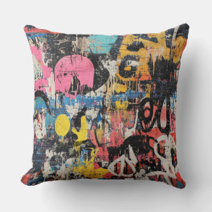Coussin Murale de rue avec coulures superposées et couleur
