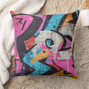 Coussin Murale urbain dynamique aux couleurs vives de graf