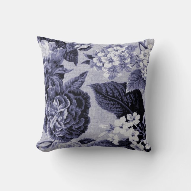 Coussin Mûre Toile floral botanique pourpre bleu No.1 (Recto)