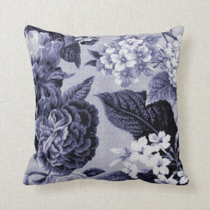 Coussin Mûre Toile floral botanique pourpre bleu No.1