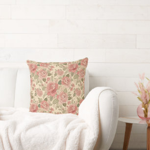 Coussin Muse Florale Poussiéreuse - Style Batik Rose Pouss