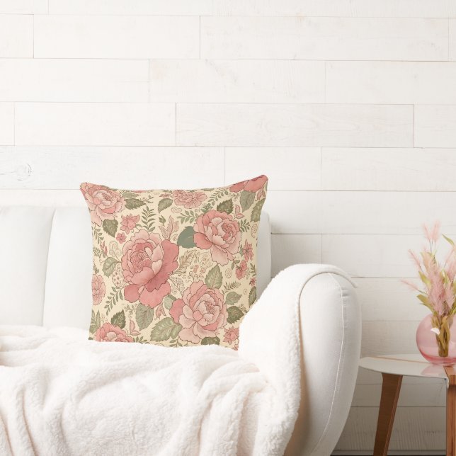 Coussin Muse Florale Poussiéreuse - Style Batik Rose Pouss (Canapé)