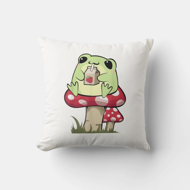 Coussin Mushroom Frog Goblincore Mycology Creative Style (Recto)