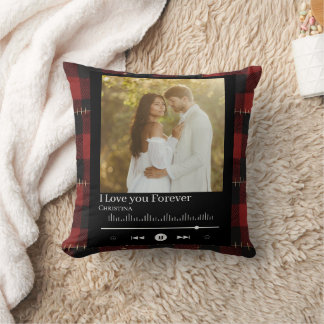 Coussin Music Frame Couple Photo Red Plaid Name & Title